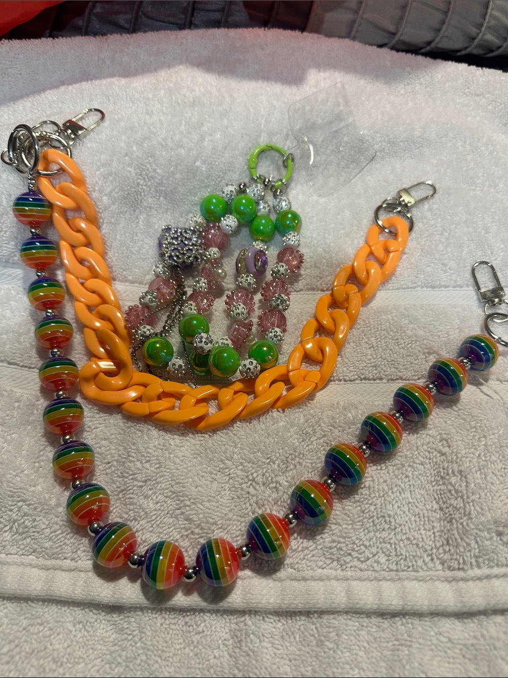 Rainbow Bead Lanyard with Orange Chain Accent